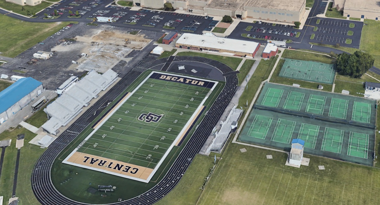 Aerial view of the Decatur High School football stadium and track